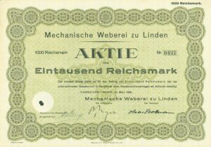 Aktie der Mechanischen Weberei zu Linden 1934